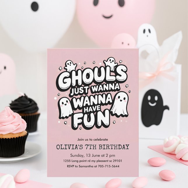Spooky Cute Halloween Birthday | Pink Ghost Party  Invitation (Creator Uploaded)