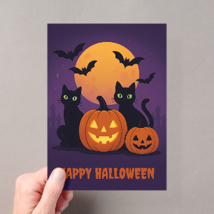 Spooky Cute Halloween Black Cats & Pumpkins Fun Acrylic Invitations