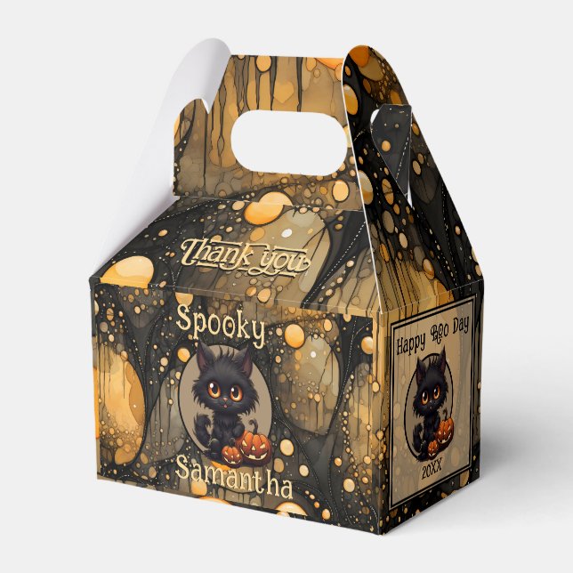 Spooky Cute Halloween Cat Personalized Favour Box (Front Side)