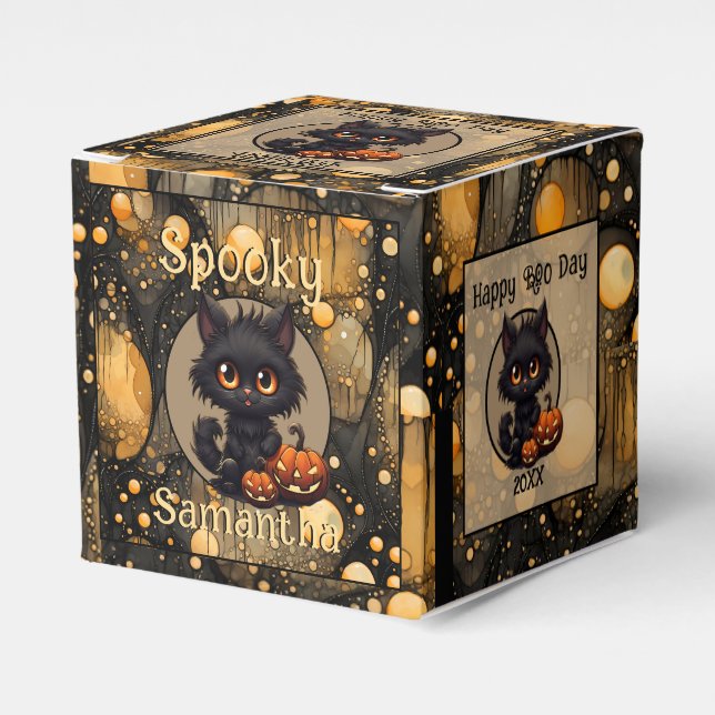 Spooky Cute Halloween Cat Personalized Favour Box (Front Side)