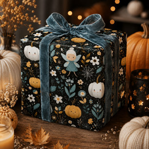 Spooky Cute Halloween Fairy with Pastel Pumpkins  Wrapping Paper