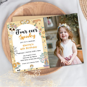 Spooky Cute Halloween Ghost 4th Birthday Photo Invitation