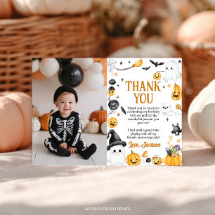 Spooky Cute Halloween Ghost Birthday Party Photo Thank You Card