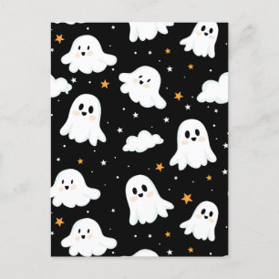 Spooky Cute Halloween Ghost Cloudy Star Sky Announcement Postcard