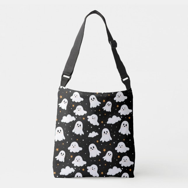 Spooky Cute Halloween Ghost Cloudy Star Sky Crossbody Bag (Front)