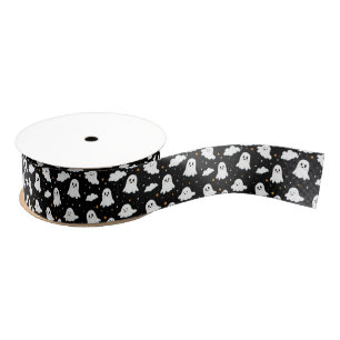 Spooky Cute Halloween Ghost Cloudy Star Sky Grosgrain Ribbon