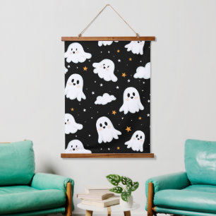 Spooky Cute Halloween Ghost Cloudy Star Sky Hanging Tapestry