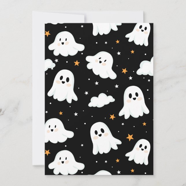 Spooky Cute Halloween Ghost Cloudy Star Sky Holiday Card (Front)