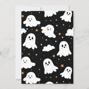 Spooky Cute Halloween Ghost Cloudy Star Sky Holiday Card