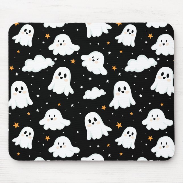 Spooky Cute Halloween Ghost Cloudy Star Sky Mouse Mat (Front)