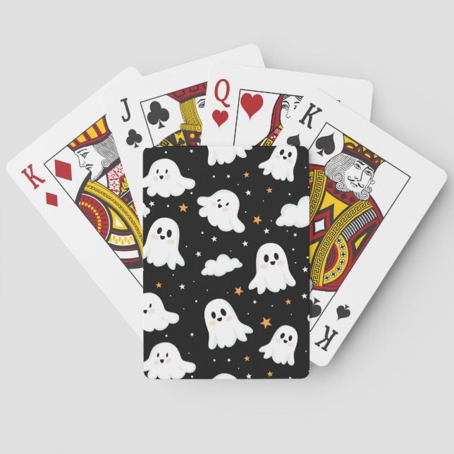 Spooky Cute Halloween Ghost Cloudy Star Sky Playing Cards (Back)