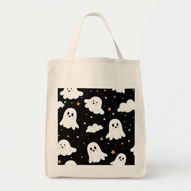 Spooky Cute Halloween Ghost Cloudy Star Sky Tote Bag (Front)