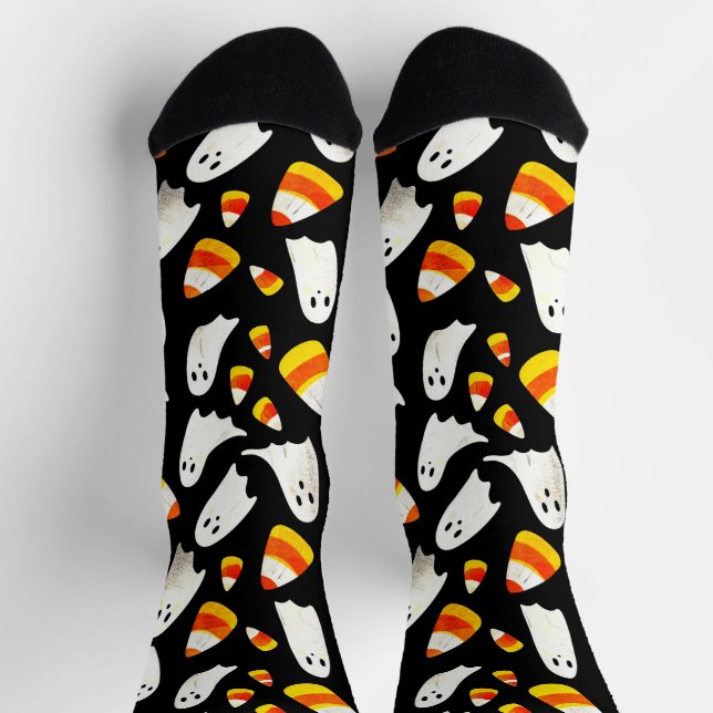 Spooky cute Halloween Ghosts and candy corn  Socks (Top)