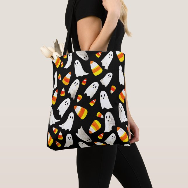 Spooky cute Halloween Ghosts and candy corn Tote Bag (Close Up)