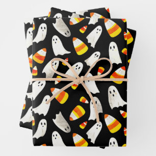 Spooky cute Halloween Ghosts and candy corn Wrapping Paper Sheet