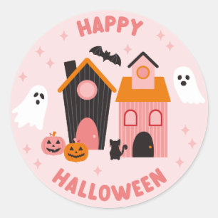Spooky Cute Halloween Haunted Houses Classic Round Sticker