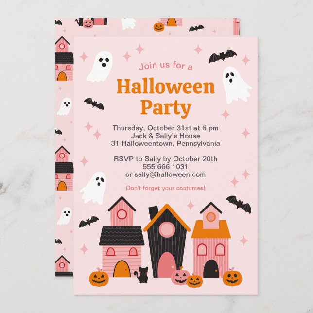 Spooky Cute Halloween Haunted Houses Invitation (Front/Back)