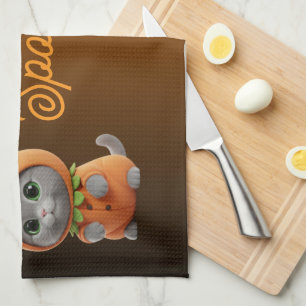 Spooky Cute Halloween Kitten Pumpkin Kitchen Towel