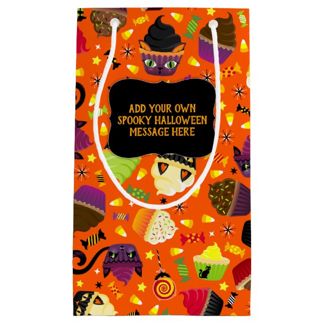Spooky Cute Halloween Kitty Cat Cupcakes Small Gift Bag (Front)