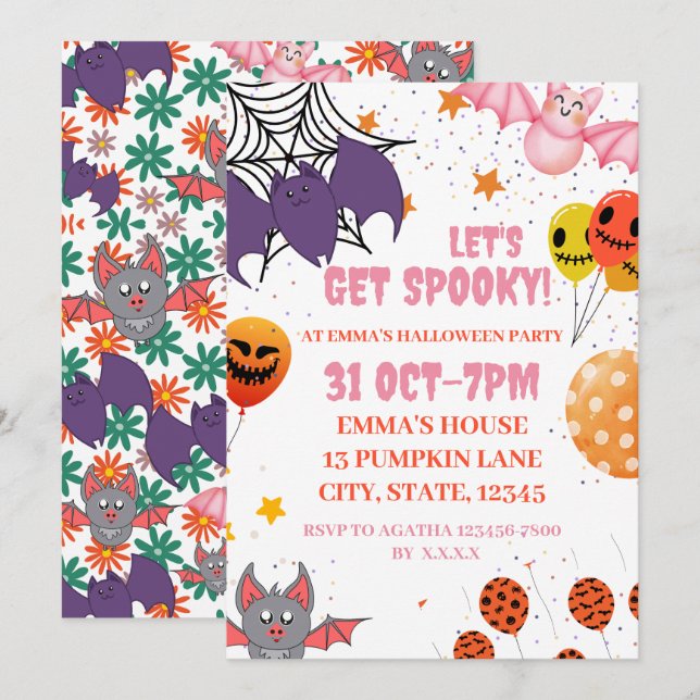 Spooky Cute Halloween Printable Party Invitation (Front/Back)