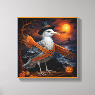 Spooky cute Halloween seagull in Disguise Canvas Print