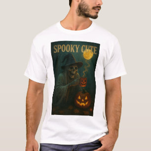 Spooky Cute Halloween Skeleton With Pumpkin & Coff T-Shirt