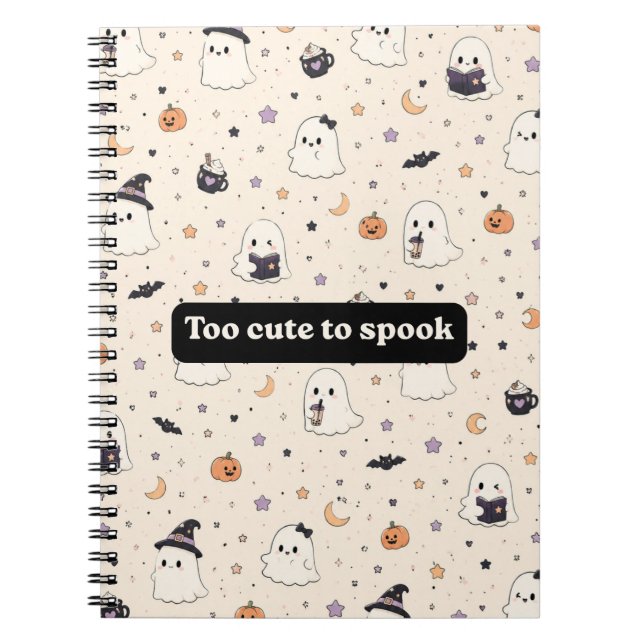 Spooky Cute Halloween Spiral Notebook – Mini Ghost (Front)