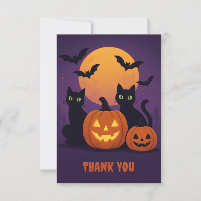 Spooky Cute Halloween Thank You Card – Black Cats  (Front)