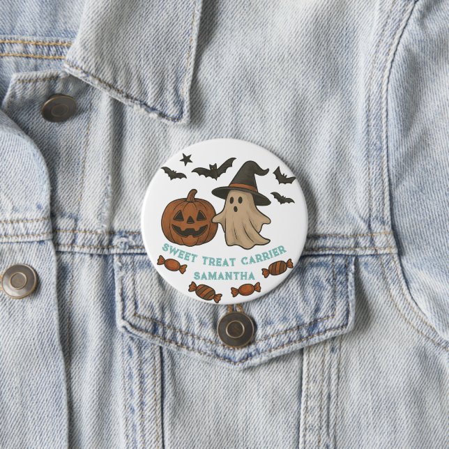 Spooky Cute Halloween Tote – Ghosts, Bats & Candy 7.5 Cm Round Badge (In Situ)