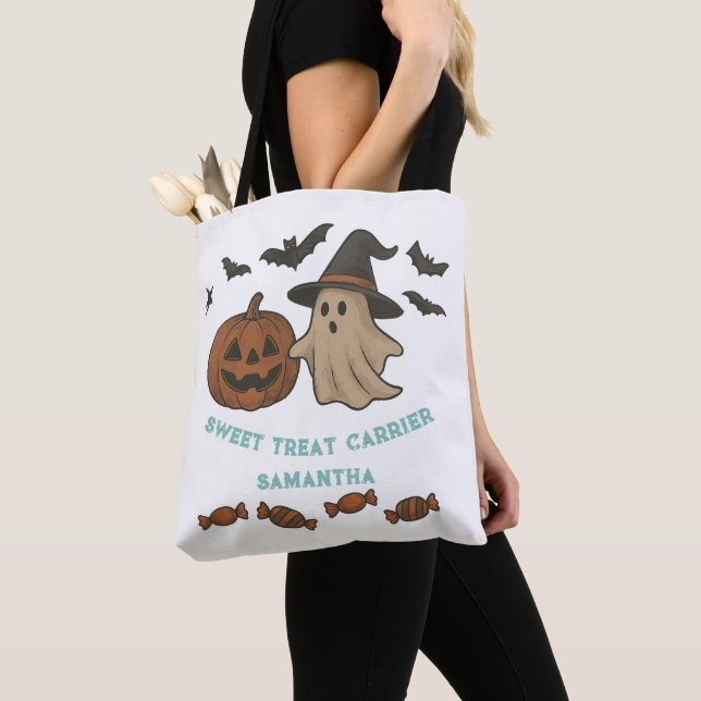 Spooky Cute Halloween Tote – Ghosts, Bats & Candy Bag (Close Up)