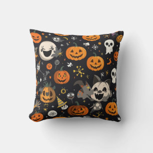 Spooky & Cute Jack-O'-Lantern Pattern Premium Thro Cushion