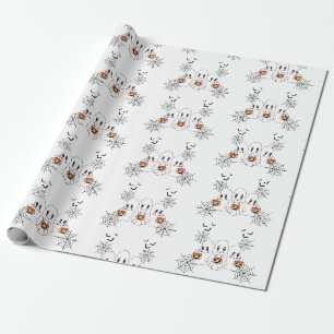 Spooky Cute Kawaii Cartoon Ghost Halloween Party Wrapping Paper