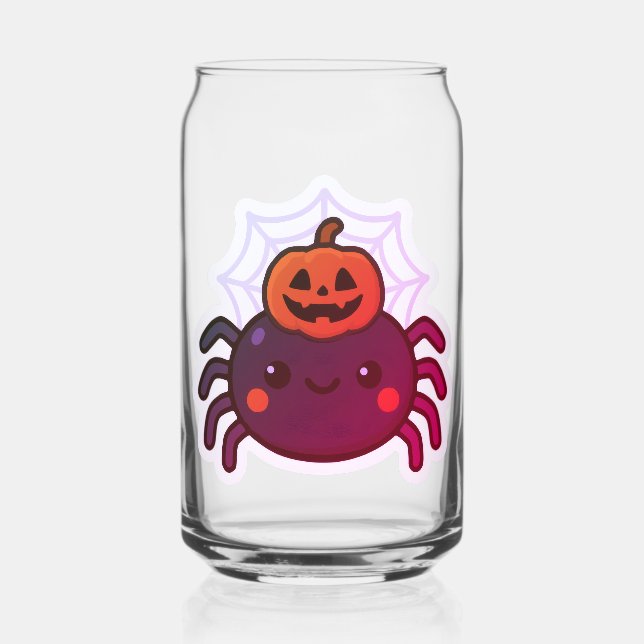 Spooky Cute Kawaii Halloween Spider Can Glass (Back)