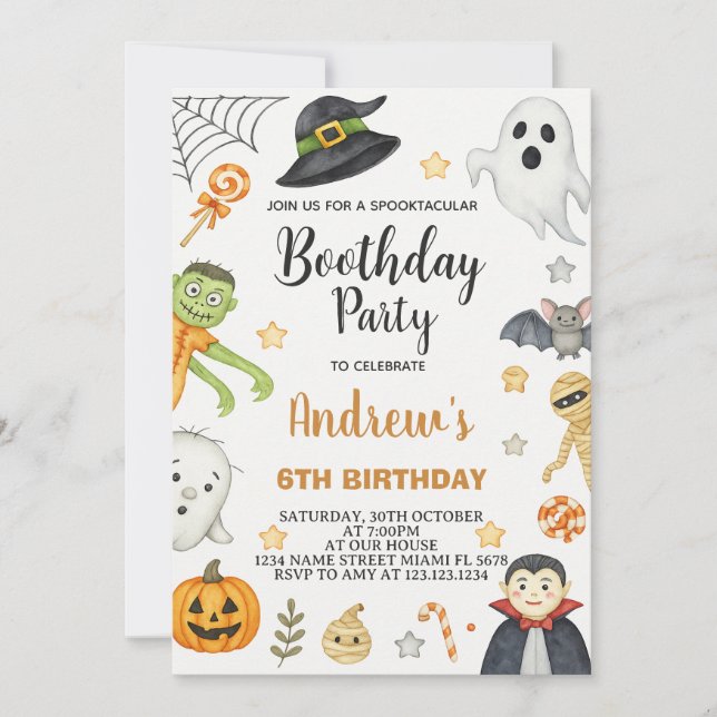 Spooky Cute Kids Halloween Birthday Party Invite (Front)