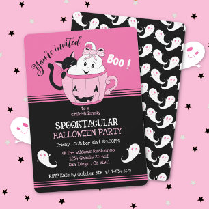 Spooky Cute Kids Pink Black Halloween Invitation