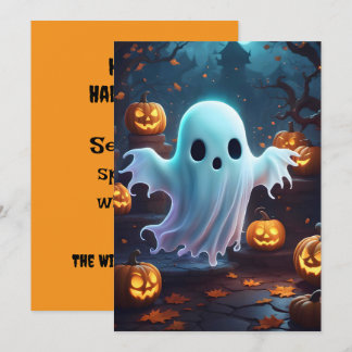 Spooky Cute Little Ghost and Pumpkins  Holiday Card