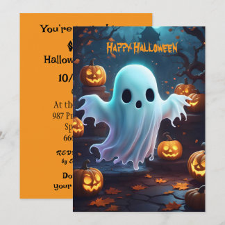 Spooky Cute Little Ghost and Pumpkins  Invitation