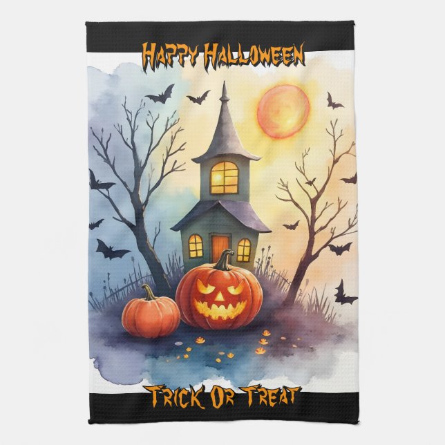 Spooky Cute Modern Halloween Collection Tea Towel (Vertical)