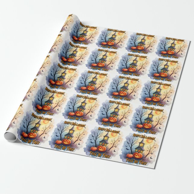 Spooky Cute Modern Halloween Collection Wrapping Paper (Unrolled)