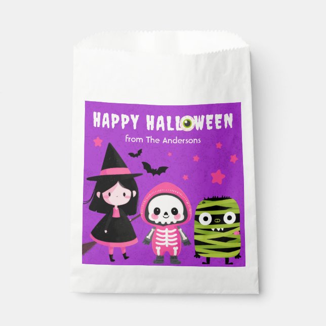 Spooky Cute Monster Mash Purple Happy Halloween Favour Bags (Front)