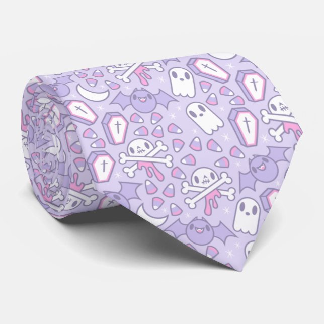 Spooky Cute - Pastel Halloween Pattern Tie (Rolled)