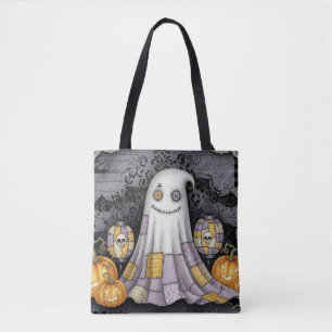 Spooky Cute Patchwork Ghost Halloween Tote Bag