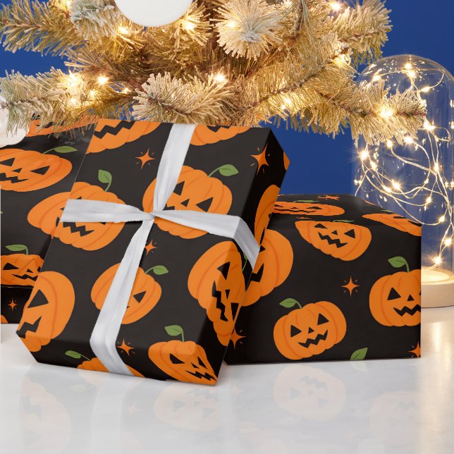Spooky Cute Pumpkin Halloween Pattern Wrapping Paper (Holidays)