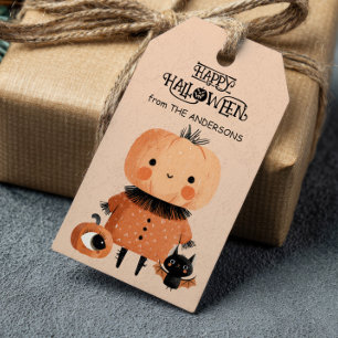 Spooky Cute Pumpkin Monster Watercolor Halloween  Gift Tags