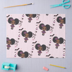 Spooky cute purple  girl afro-puff pattern tissue paper