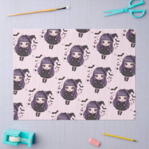 Spooky cute purple witchy girl pattern tissue paper