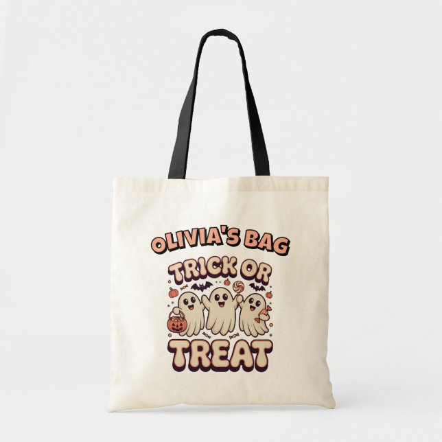 Spooky cute Retro Ghost trick or Treat Halloween Tote Bag (Front)