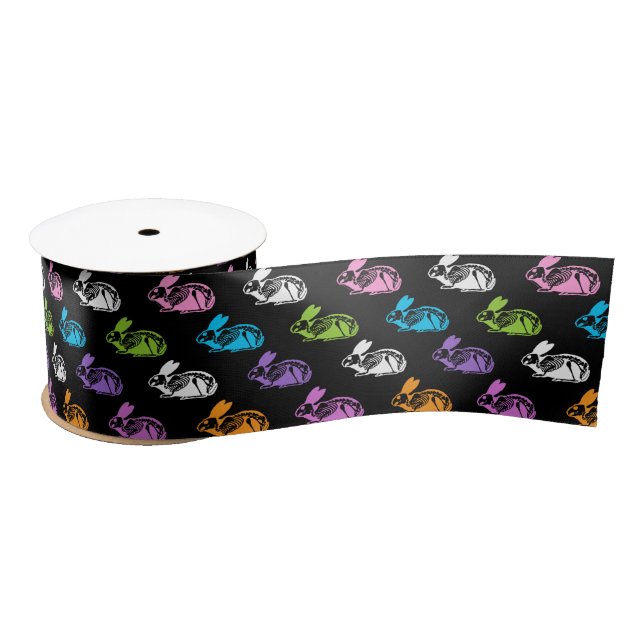 Spooky Cute Skeleton Easter Bunny Pattern Satin Ribbon (Spool)