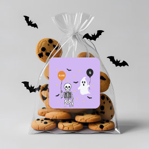 Spooky Cute Skeleton & Ghost Halloween Birthday  Square Sticker