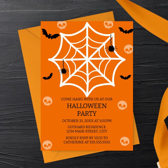 Spooky-Cute Spider Web Halloween Party Invitation (Creator Uploaded)